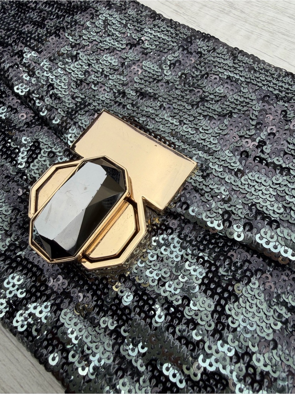 Deux Lux Sequin Shoulder Bag Black Silver Clutch Purse - Picture 4 of 15